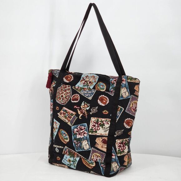 Handmade Cupid Love Tapestry Black Large Weekender Tote Bag - Picture 2 of 13